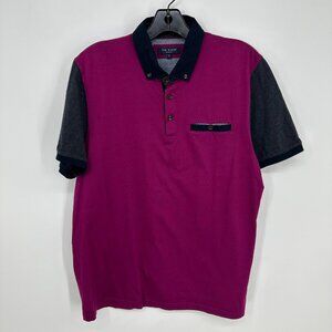 Ted Baker Slim Fit Pure Cotton Polo Shirt L Short Sleeve Color Block‎ Pink Black